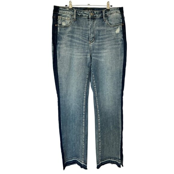 Judy Blue Denim - Judy Blue High Waist Straight Leg Jeans Side Seam Detail 15/32 Distressed Boho